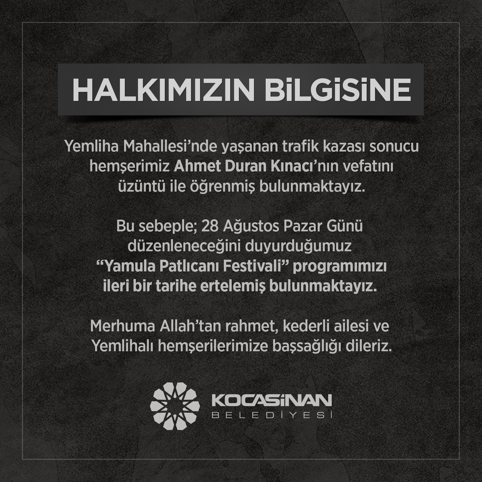 ‘Yamula Patlıcanı Festivali’ ertelendi