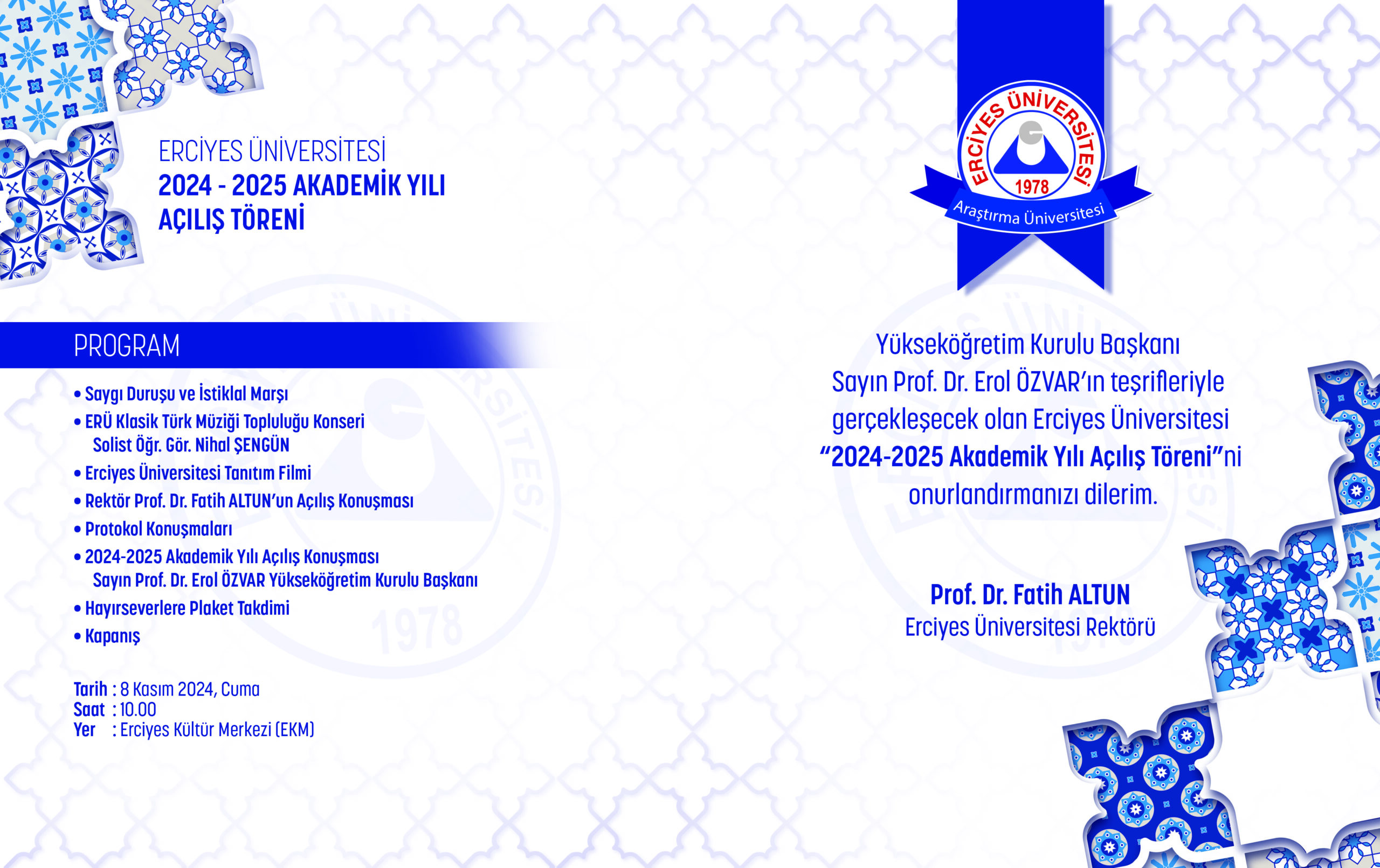 YÖK BAŞKANI PROF. DR. ÖZVAR KAYSERİ’YE GELİYOR