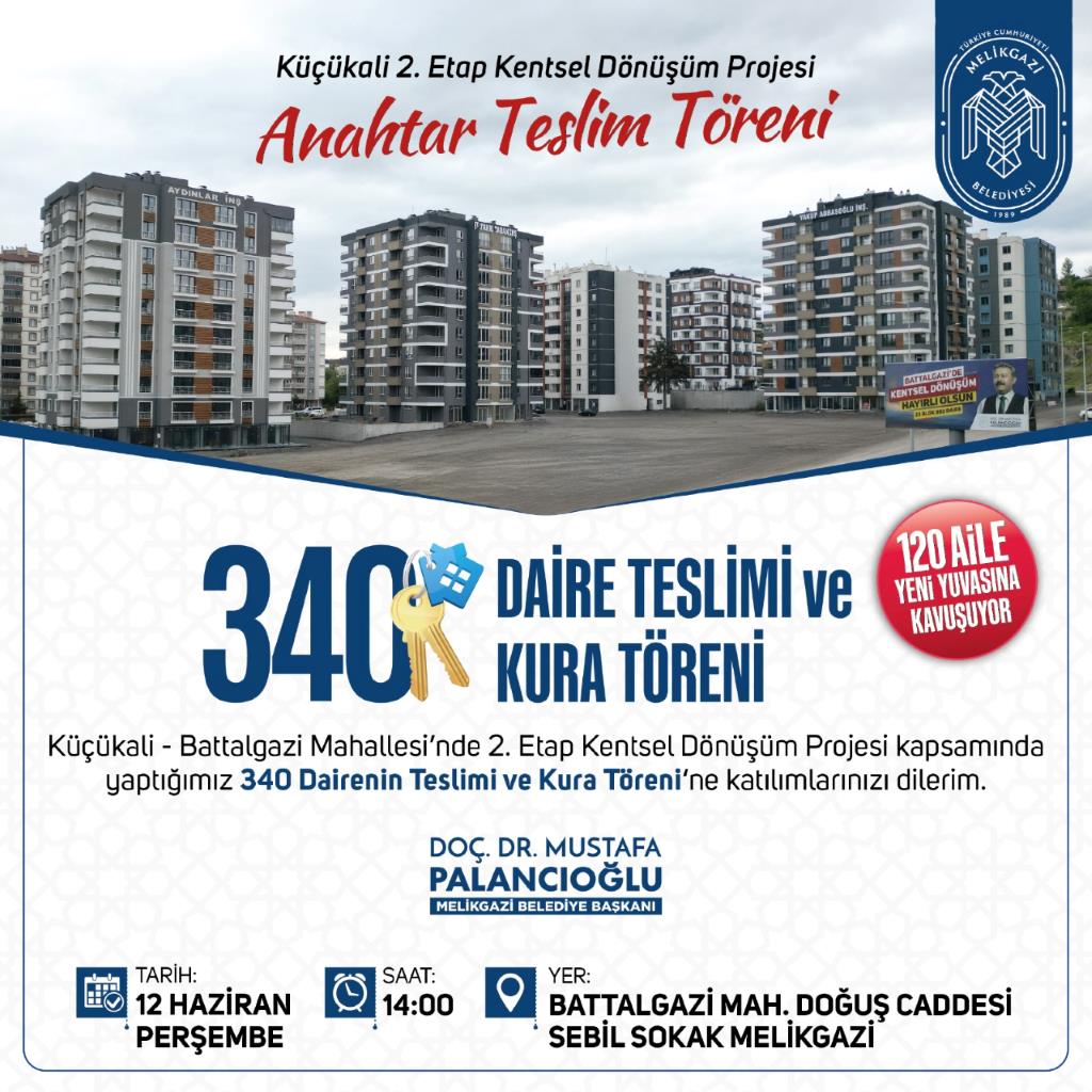 Kentsel dönüşüm projesi kapsamında 340 dairenin teslimi ve kura töreni yapılacak