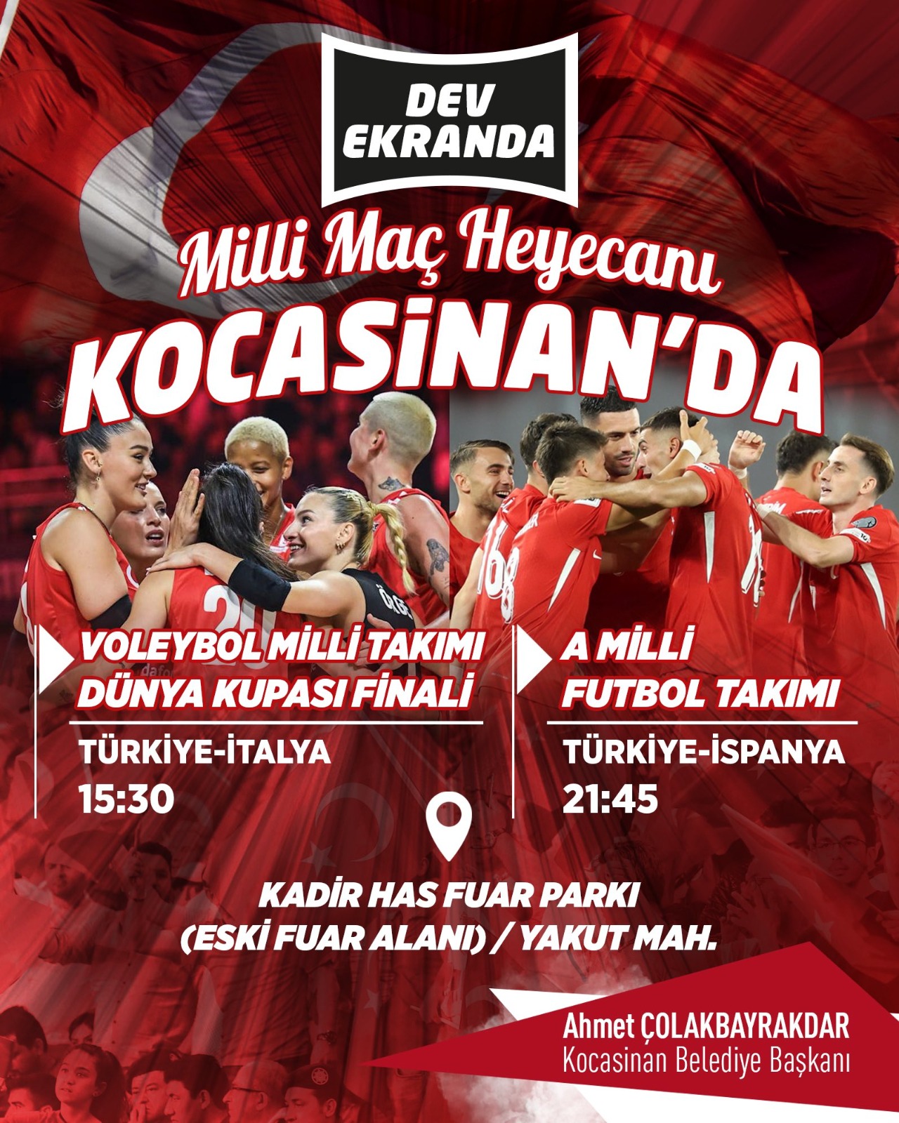 Kocasinan’da milli maç heyecanı dev ekranda