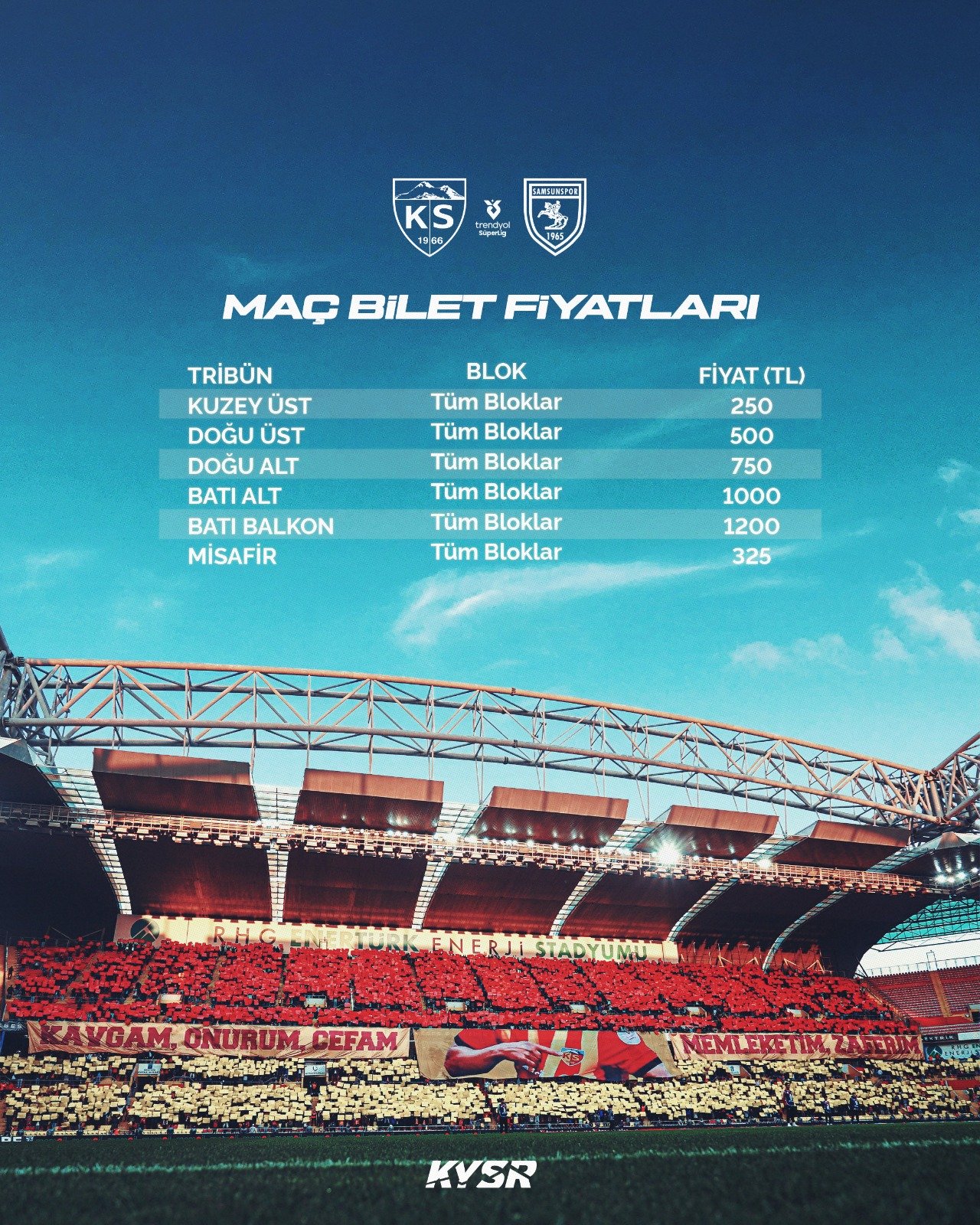Kayserispor – Samsunspor maçının biletleri satışa çıktı
