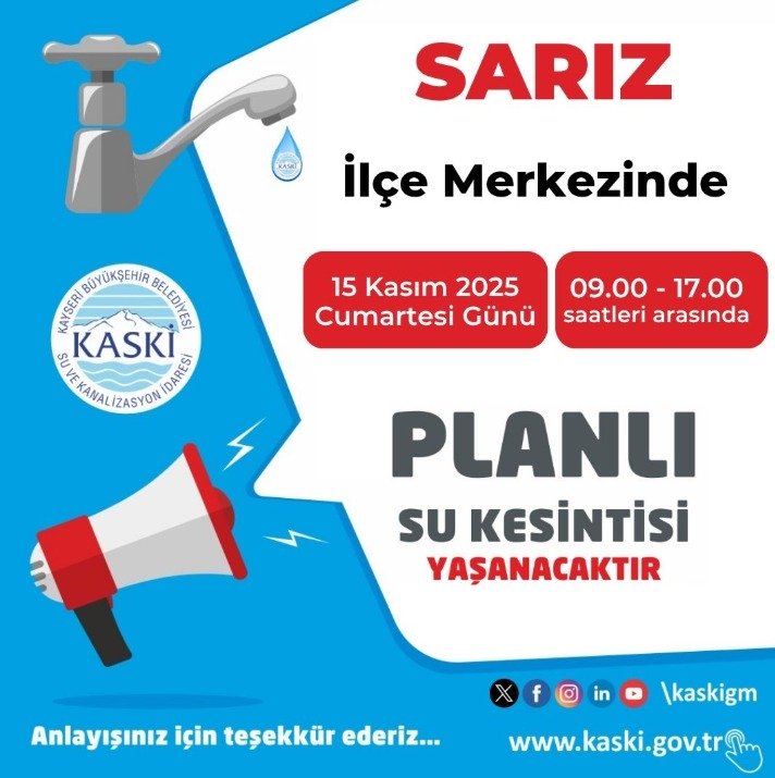 Sarız’da planlı su kesintisi uyarısı