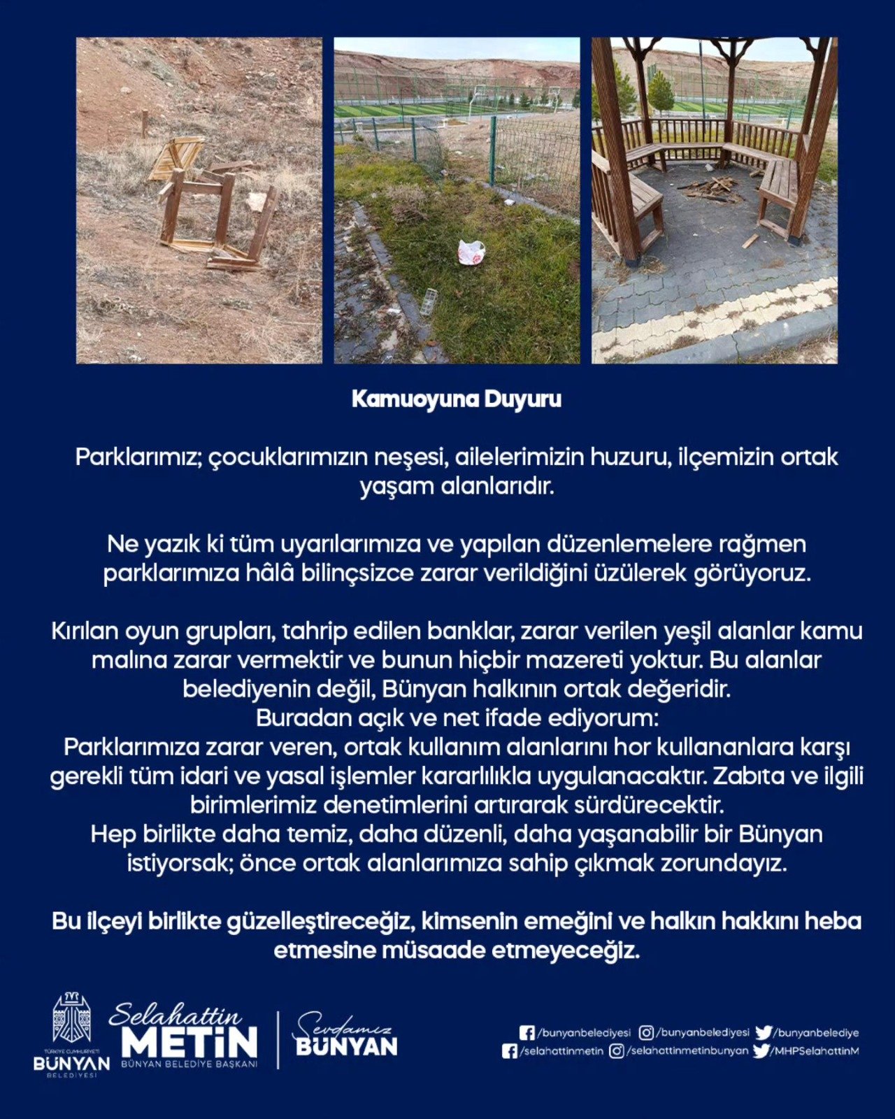 Başkan Metin, “Tüm uyarılarımıza ve yapılan düzenlemelere rağmen parklarımıza zarar veriliyor”