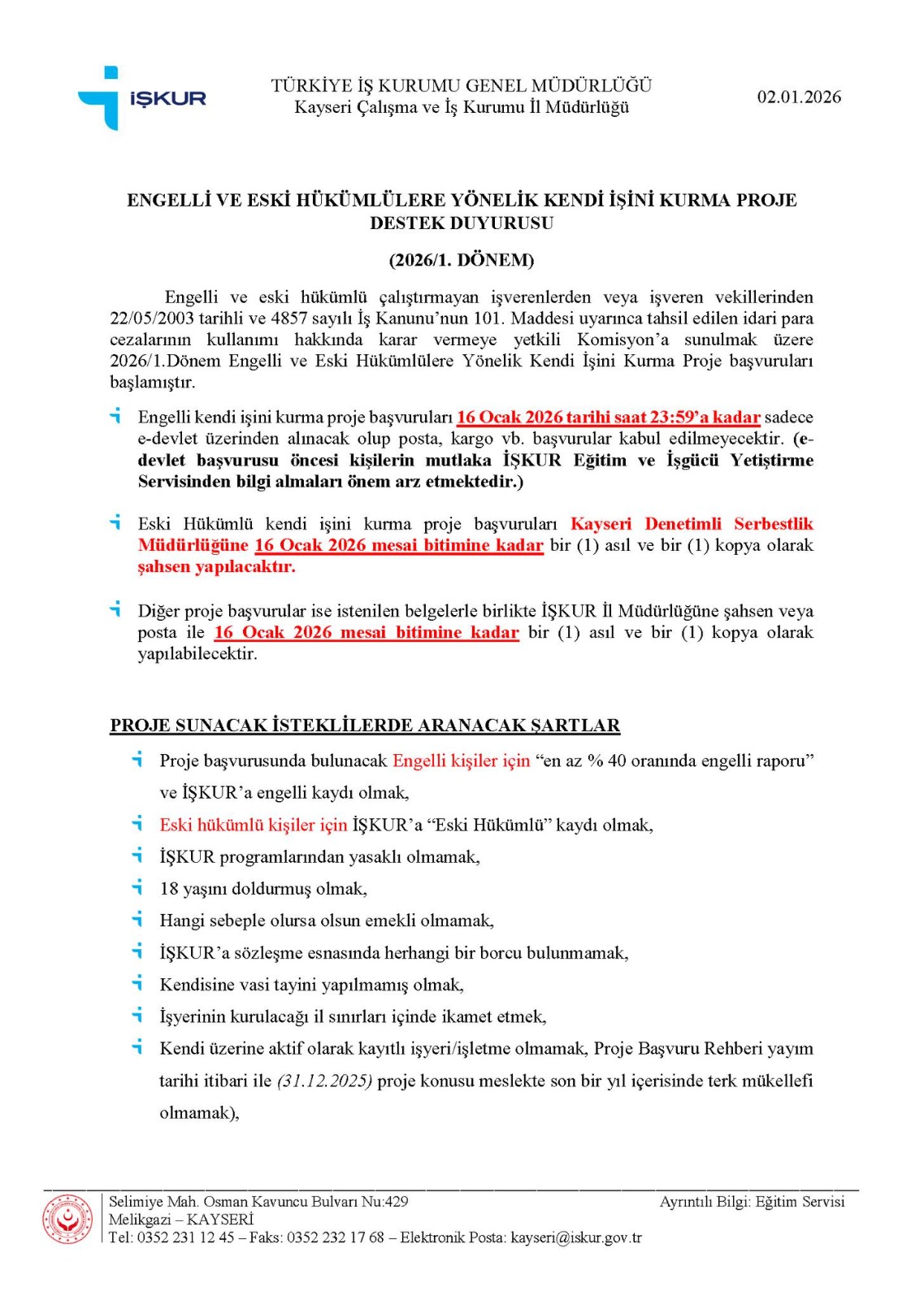 İŞKUR’da engelli ve eski hükümlüler için başvurular başladı: 16 Ocak’ta sona eriyor